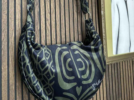 Garbanota – Velour Hobo Bag (Adjustable Strap, Machine Washable) - Khaki Pattern - Daily Nomad