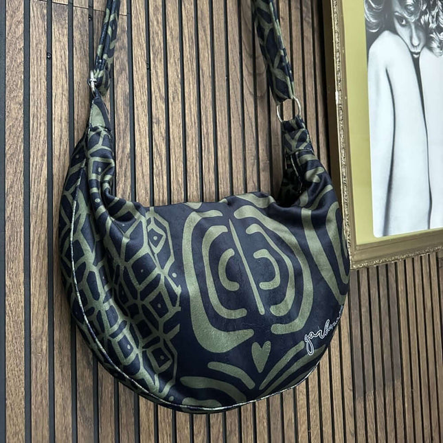 Garbanota – Velour Hobo Bag (Adjustable Strap, Machine Washable) - Khaki Pattern - Daily Nomad
