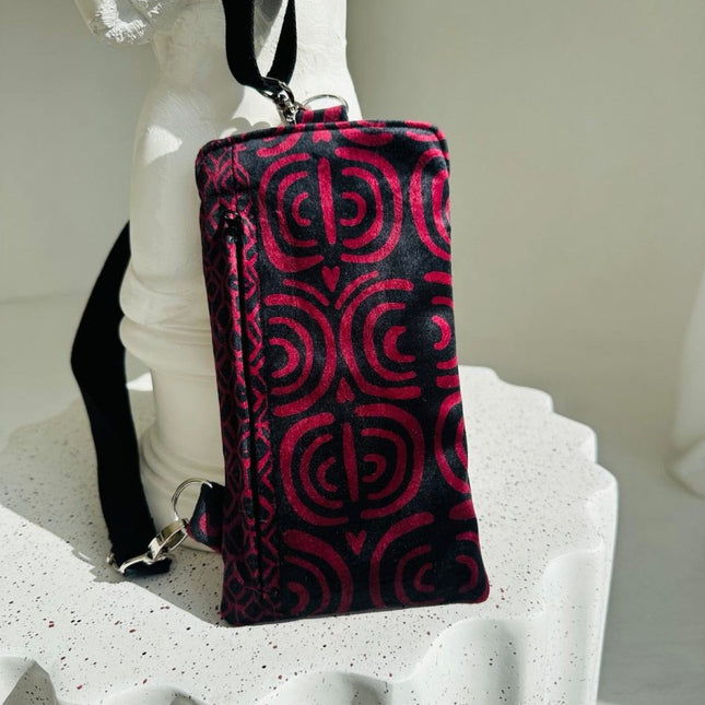 Garbanota Velour Phone Bag in Burgundy Pattern – product image 1 of 4