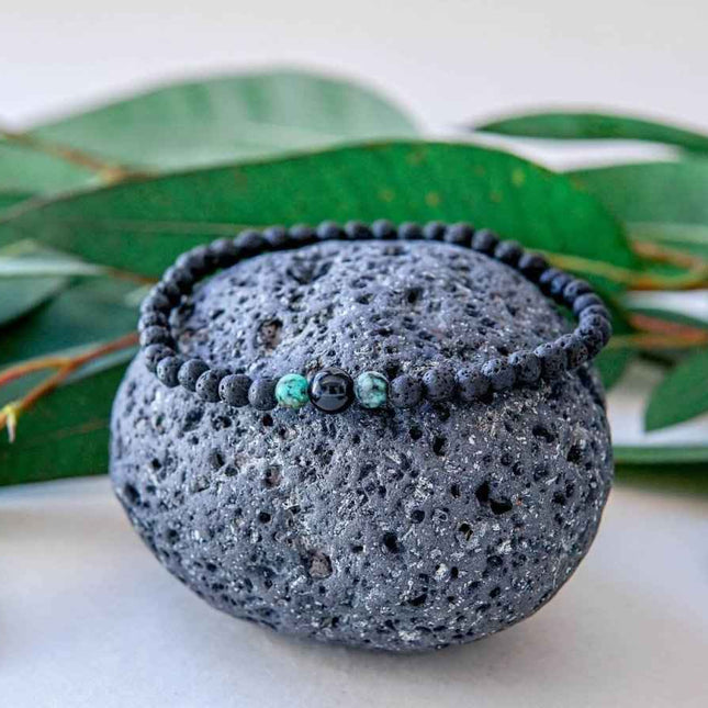 Lava Bracelet with 4mm Onyx and Turquoise for Men - Daily Nomad