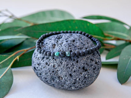 Lava Bracelet with 4mm Onyx and Turquoise for Men - Daily Nomad