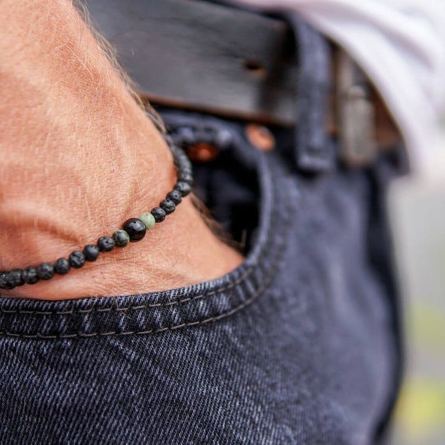 Lava Bracelet with 4mm Onyx and Turquoise for Men - Daily Nomad