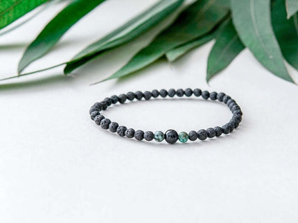 Lava Bracelet with 4mm Onyx and Turquoise for Men - Daily Nomad