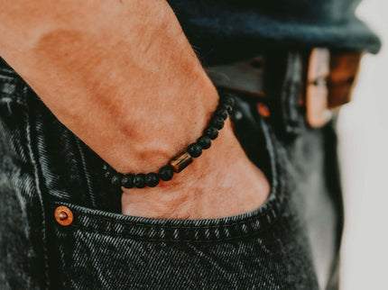 Lava Bracelet with 6mm Tiger Eye for Men - Daily Nomad
