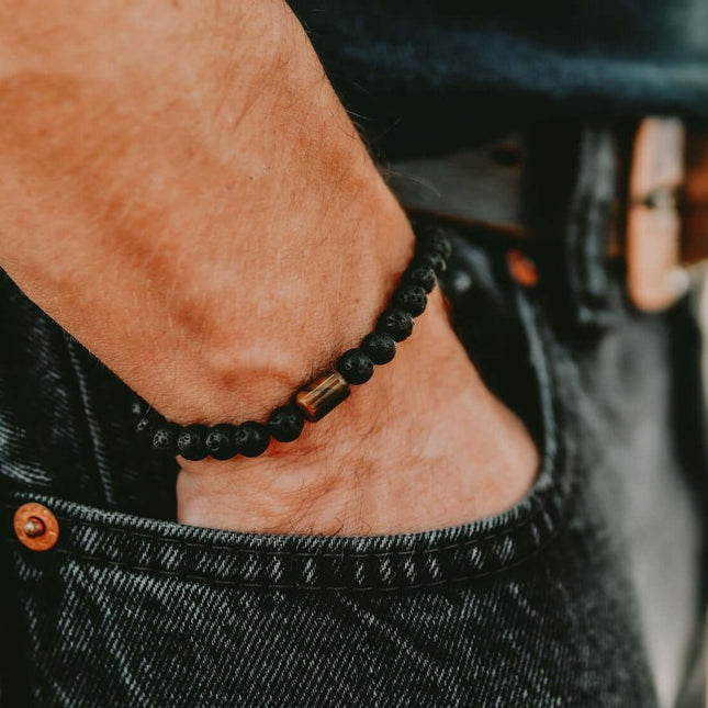 Lava Bracelet with 6mm Tiger Eye for Men - Daily Nomad