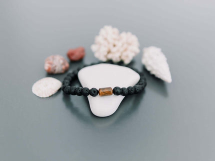 Lava Bracelet with 6mm Tiger Eye for Men - Daily Nomad