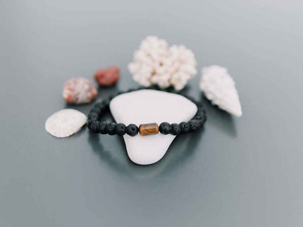 Lava Bracelet with 6mm Tiger Eye for Men - Daily Nomad