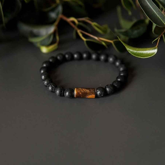 Lava Bracelet with 8mm Tiger Eye for Men - Daily Nomad