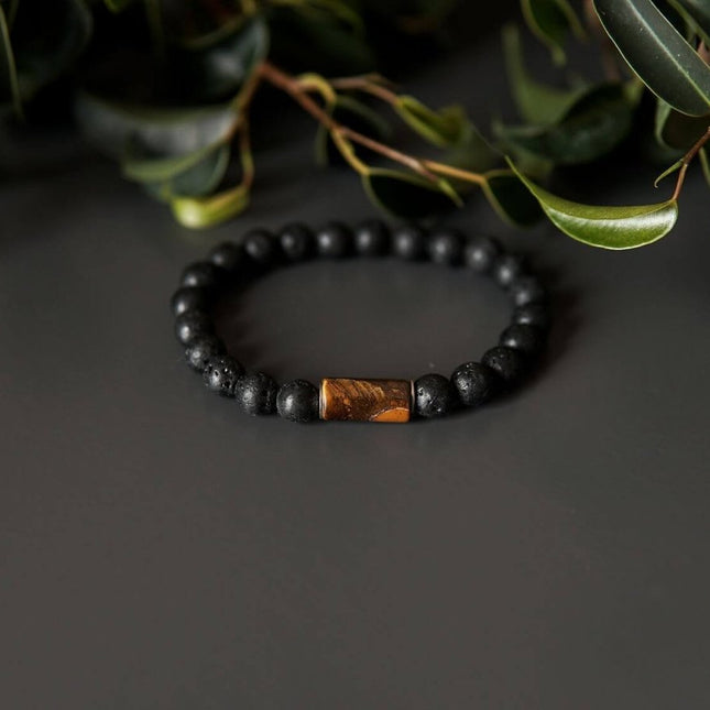 Lava Bracelet with 8mm Tiger Eye for Men - Daily Nomad