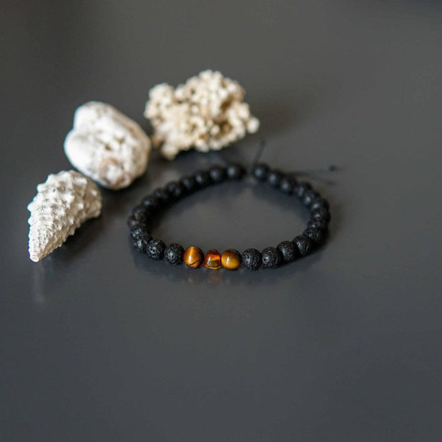 Lava Stone Bracelet with Amber and Tiger Eye - Daily Nomad