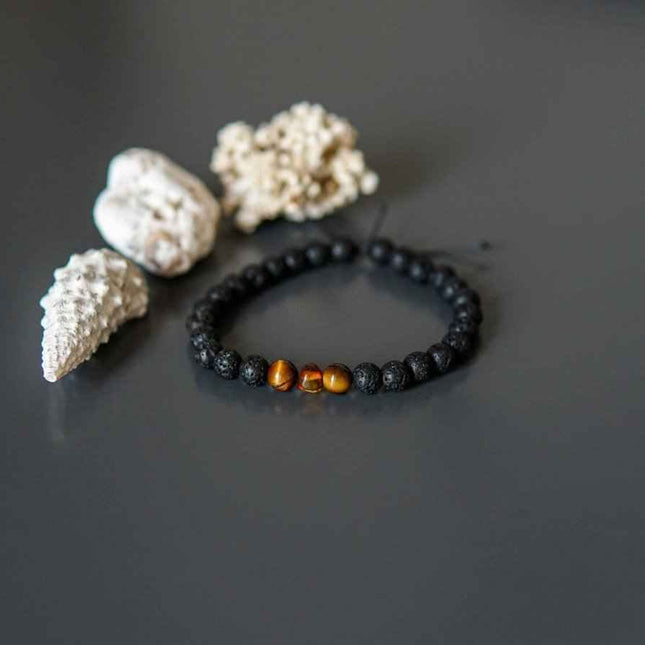 Lava Stone Bracelet with Amber and Tiger Eye - Daily Nomad