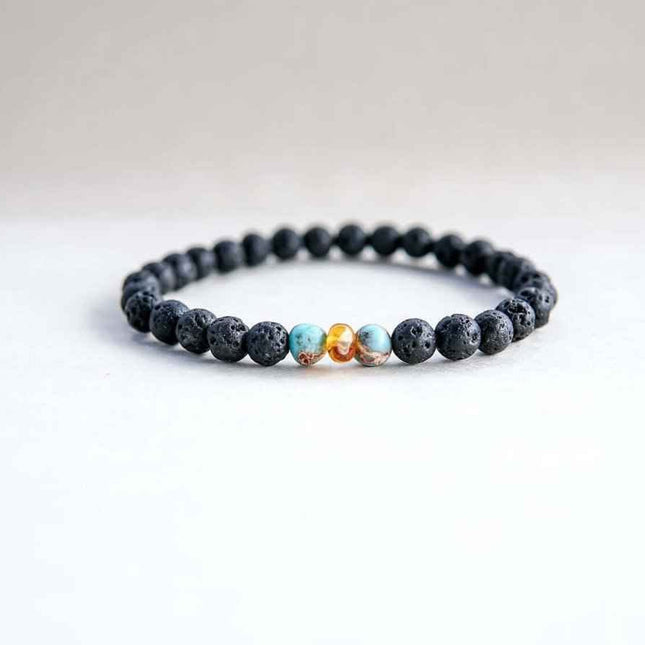 Lava Stone Bracelet with Amber & Turquoise | Canary Lava - Daily Nomad