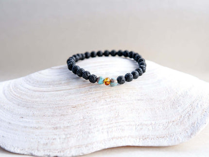 Lava Stone Bracelet with Amber & Turquoise | Canary Lava - Daily Nomad