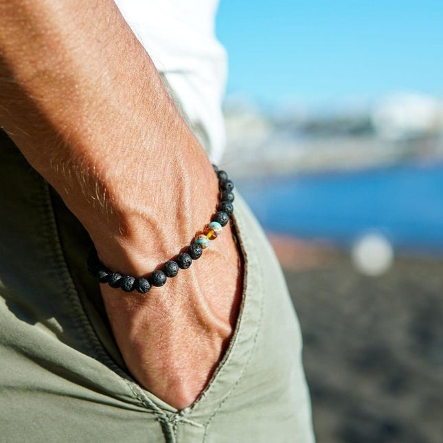 Lava Stone Bracelet with Amber & Turquoise | Canary Lava - Daily Nomad