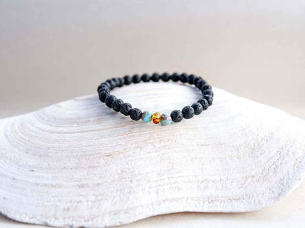 Lava Stone Bracelet with Amber & Turquoise | Canary Lava - Daily Nomad