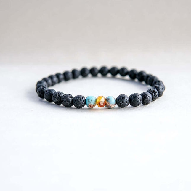 Lava Stone Bracelet with Amber & Turquoise | Canary Lava - Daily Nomad