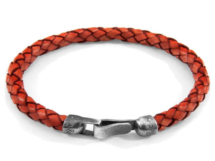 Leather Bracelet Skye Silver and Braided – Amber Red by ANCHOR & CREW - Daily Nomad
