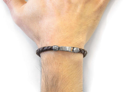 Leather Bracelet Skye Silver and Braided – Cacao Brown by ANCHOR & CREW - Daily Nomad