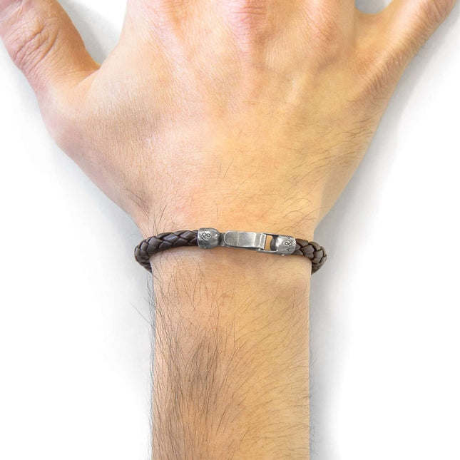 Leather Bracelet Skye Silver and Braided – Cacao Brown by ANCHOR & CREW - Daily Nomad