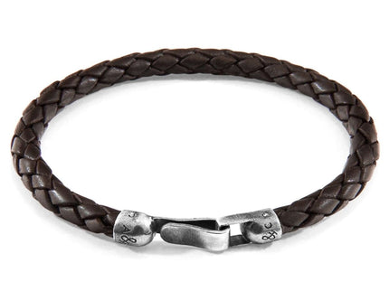 Leather Bracelet Skye Silver and Braided – Cacao Brown by ANCHOR & CREW - Daily Nomad