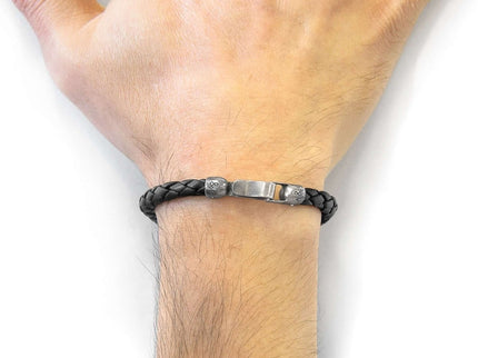 Leather Bracelet Skye Silver and Braided – Midnight Black by ANCHOR & CREW - Daily Nomad