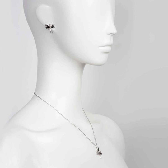 Libellula rhodium-plated dragonfly necklace, alternate view