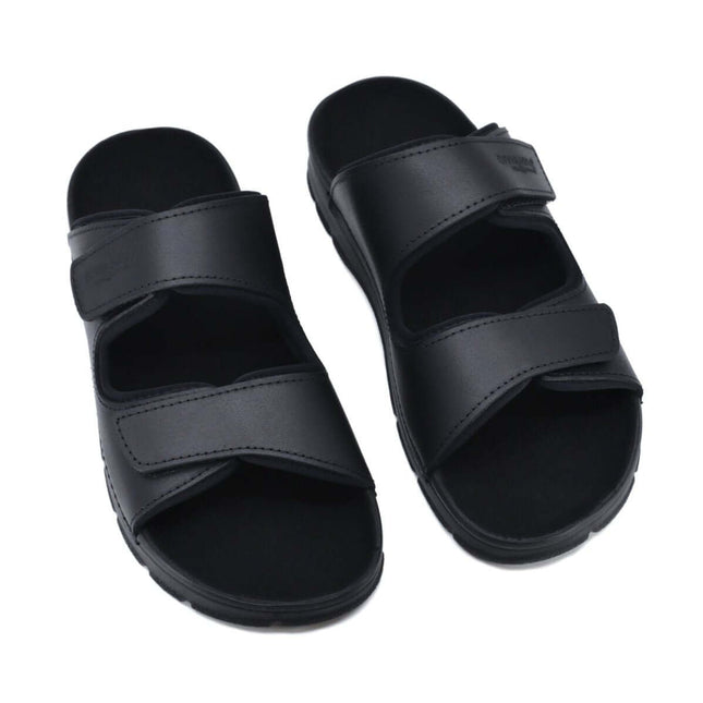 Madise Black Sandals for Him with two adjustable Velcro straps, lightweight leather design for everyday comfort.