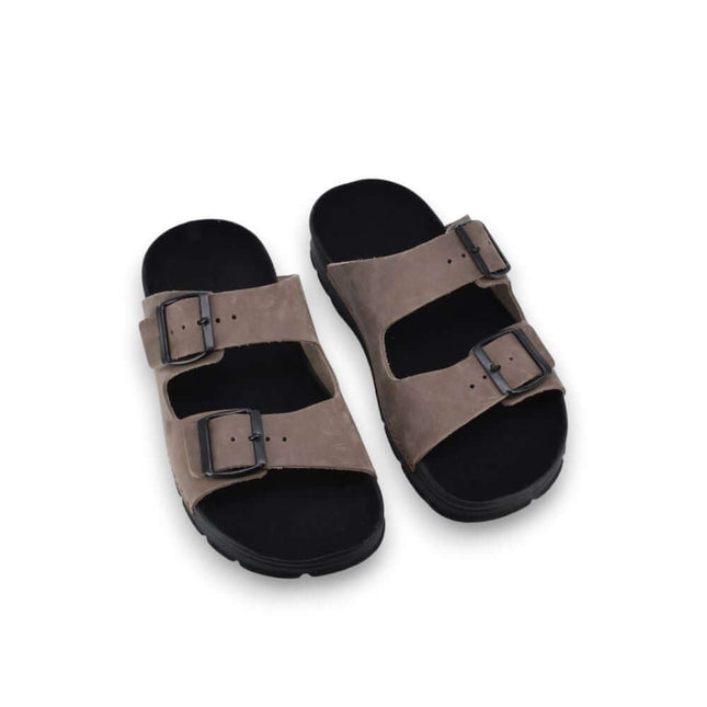 Meeliku Women's Leather Sandals in brown and black with adjustable buckles, designed for comfort and durability.