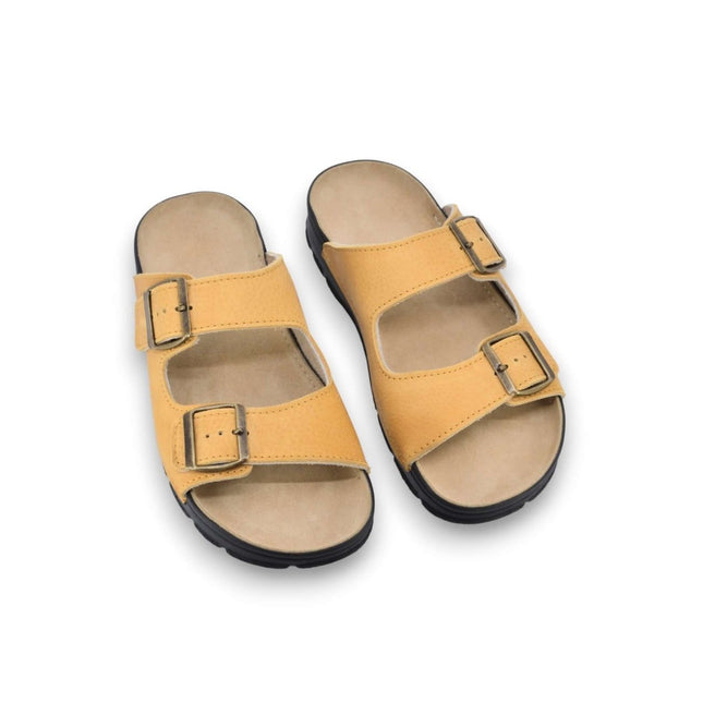 Meeliku leather sandals in yellow with double buckles, designed for women's everyday comfort and style.