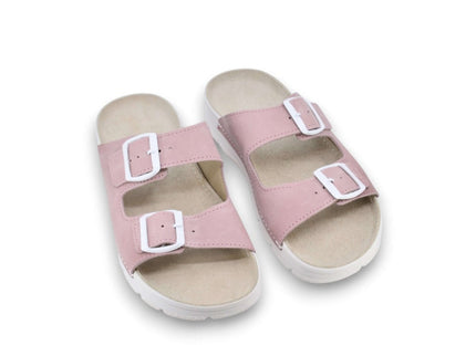 Meeliku Women's Pink and White Leather Sandals with Buckles for Ultimate Comfort and Durability