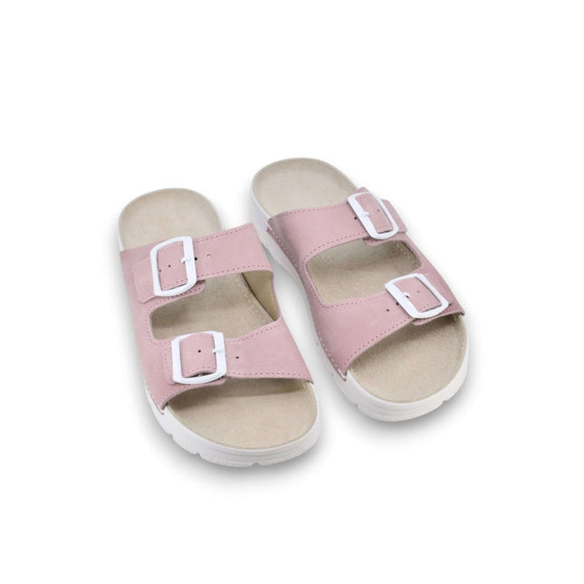 Meeliku Women's Pink and White Leather Sandals with Buckles for Ultimate Comfort and Durability