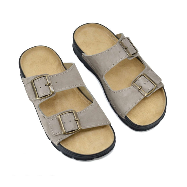 Meeliku – Women’s Leather Sandals with Adjustable Buckles - Grey - Daily Nomad