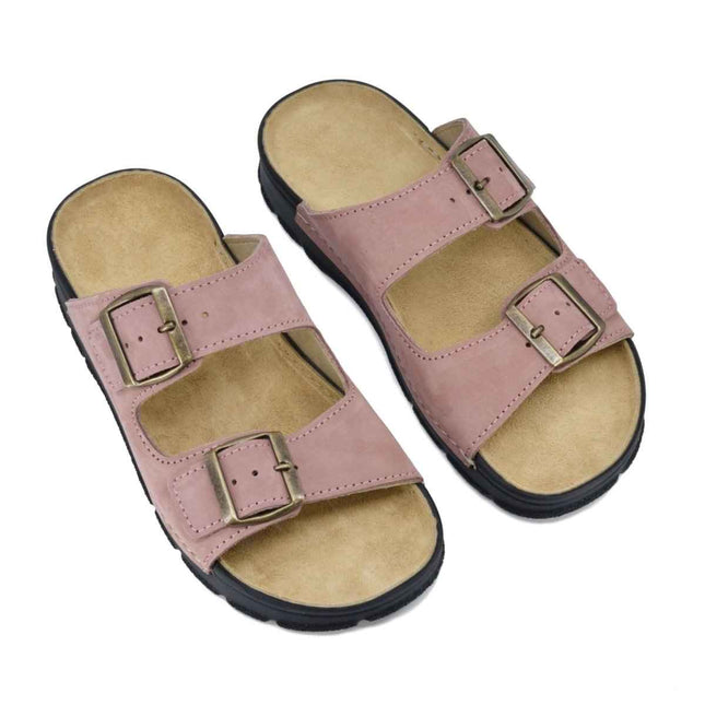 Meeliku – Women’s Leather Sandals with Adjustable Buckles - Pink - Daily Nomad