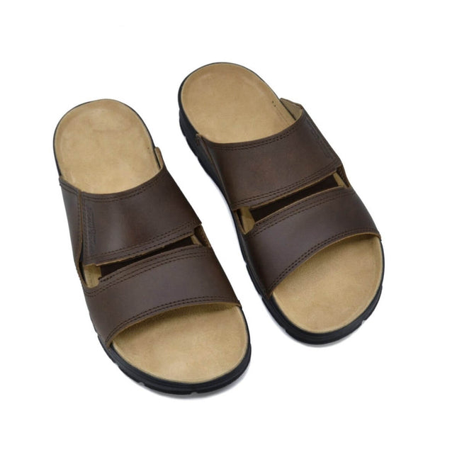 Miku Brown Leather Slip-On Sandals with Ergonomic Design for Comfort and Support