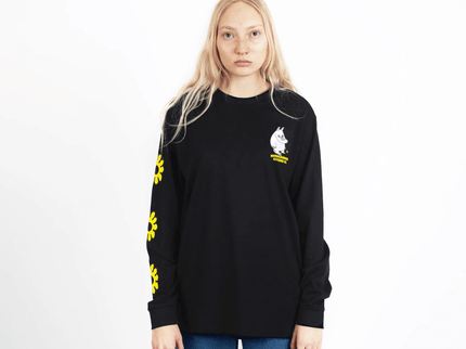 Moomintroll's Flower Longsleeve Shirt With Cuffrib Unisex - Black - Daily Nomad