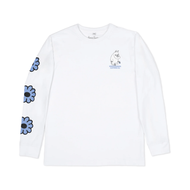 Moomintroll's Flower Longsleeve Shirt With Cuffrib Unisex - White - Daily Nomad