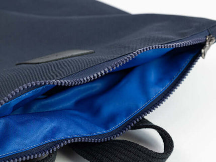 MUNI Navy Backpack – Waterproof Polyester & Leather | 13″ Laptop Bag Handmade in Lithuania - Daily Nomad