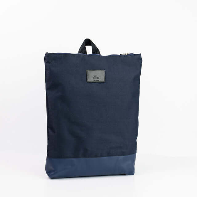 MUNI Navy Backpack – Waterproof Polyester & Leather | 13″ Laptop Bag Handmade in Lithuania - Daily Nomad