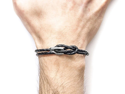 Padstow Braided Leather Bracelet with Sterling Silver Hook – Coal Black by ANCHOR & CREW - Daily Nomad
