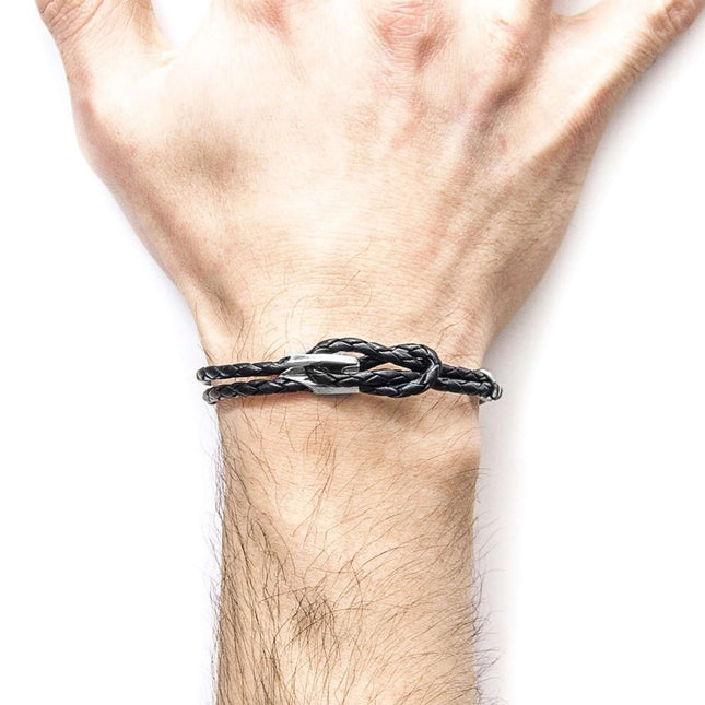 Padstow Braided Leather Bracelet with Sterling Silver Hook – Coal Black by ANCHOR & CREW - Daily Nomad
