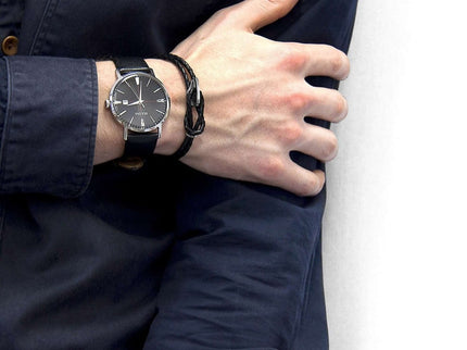 Padstow Braided Leather Bracelet with Sterling Silver Hook – Coal Black by ANCHOR & CREW - Daily Nomad