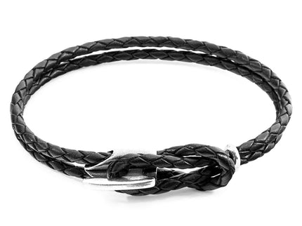 Padstow Braided Leather Bracelet with Sterling Silver Hook – Coal Black by ANCHOR & CREW - Daily Nomad