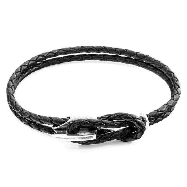 Padstow Braided Leather Bracelet with Sterling Silver Hook – Coal Black by ANCHOR & CREW - Daily Nomad