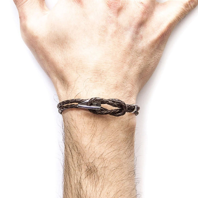 Padstow Braided Leather Bracelet with Sterling Silver Hook – Dark Brown by Anchor & Crew - Daily Nomad