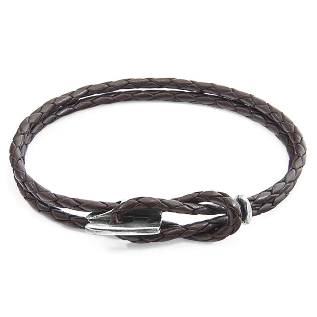 Padstow Braided Leather Bracelet with Sterling Silver Hook – Dark Brown by Anchor & Crew - Daily Nomad