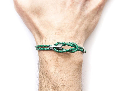 Padstow Braided Leather Bracelet with Sterling Silver Hook – Fern Green by ANCHOR & CREW - Daily Nomad