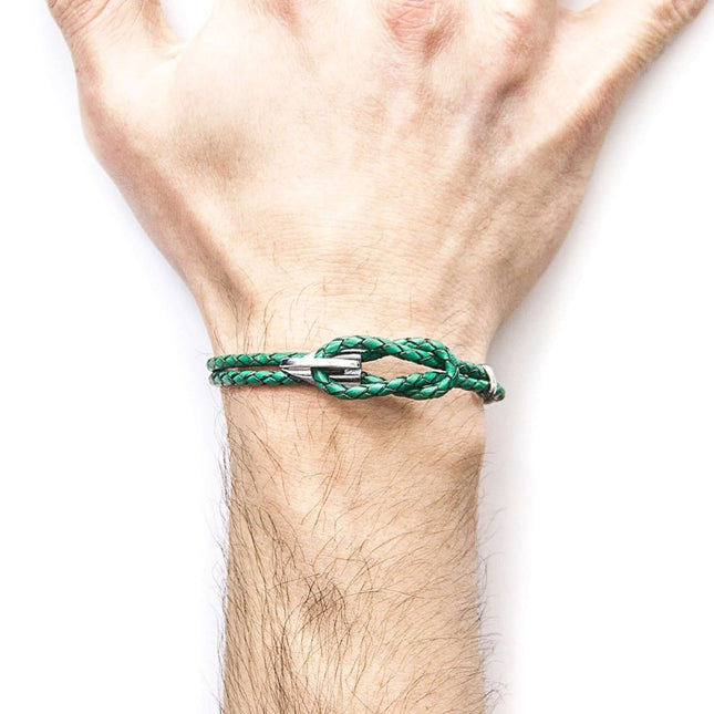 Padstow Braided Leather Bracelet with Sterling Silver Hook – Fern Green by ANCHOR & CREW - Daily Nomad