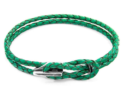 Padstow Braided Leather Bracelet with Sterling Silver Hook – Fern Green by ANCHOR & CREW - Daily Nomad