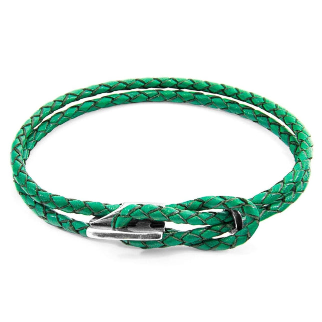 Padstow Braided Leather Bracelet with Sterling Silver Hook – Fern Green by ANCHOR & CREW - Daily Nomad