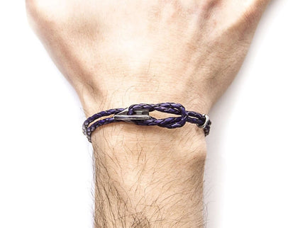 Padstow Braided Leather Bracelet with Sterling Silver Hook – Grape Purple by ANCHOR & CREW - Daily Nomad